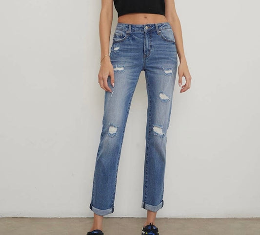 Distressed boyfriend jeans