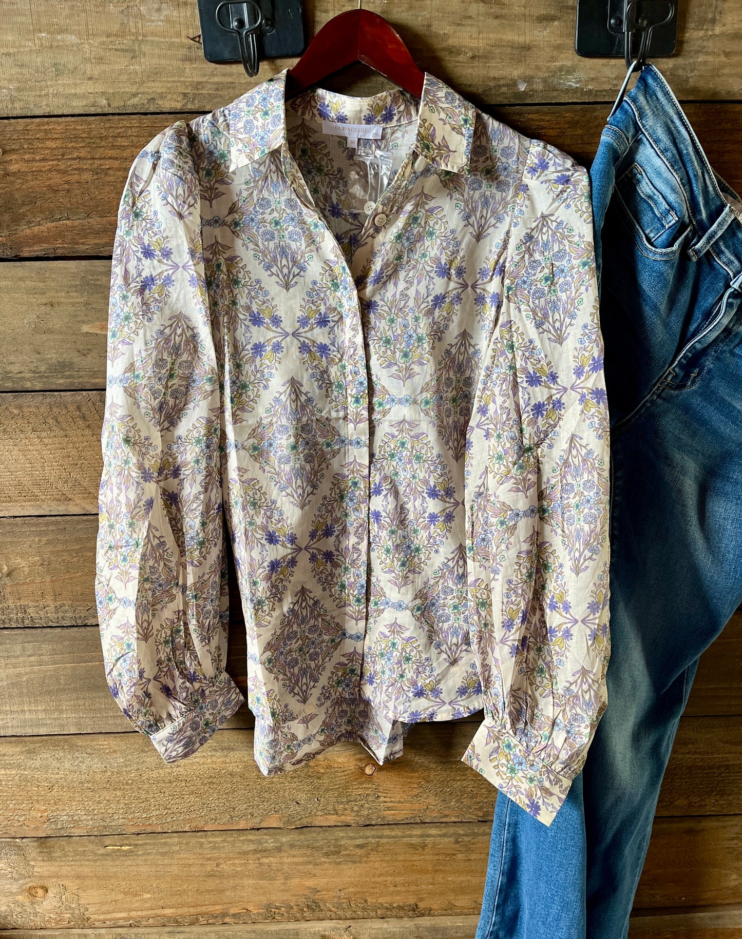 Cream floral print blouse