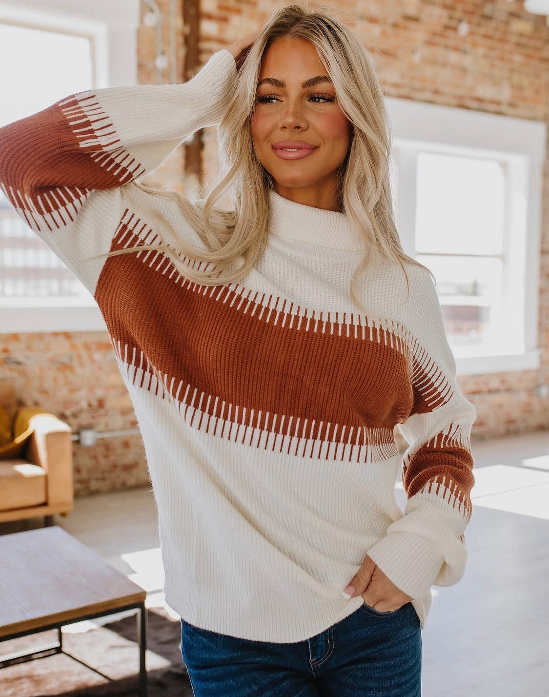 High neck knit sweater