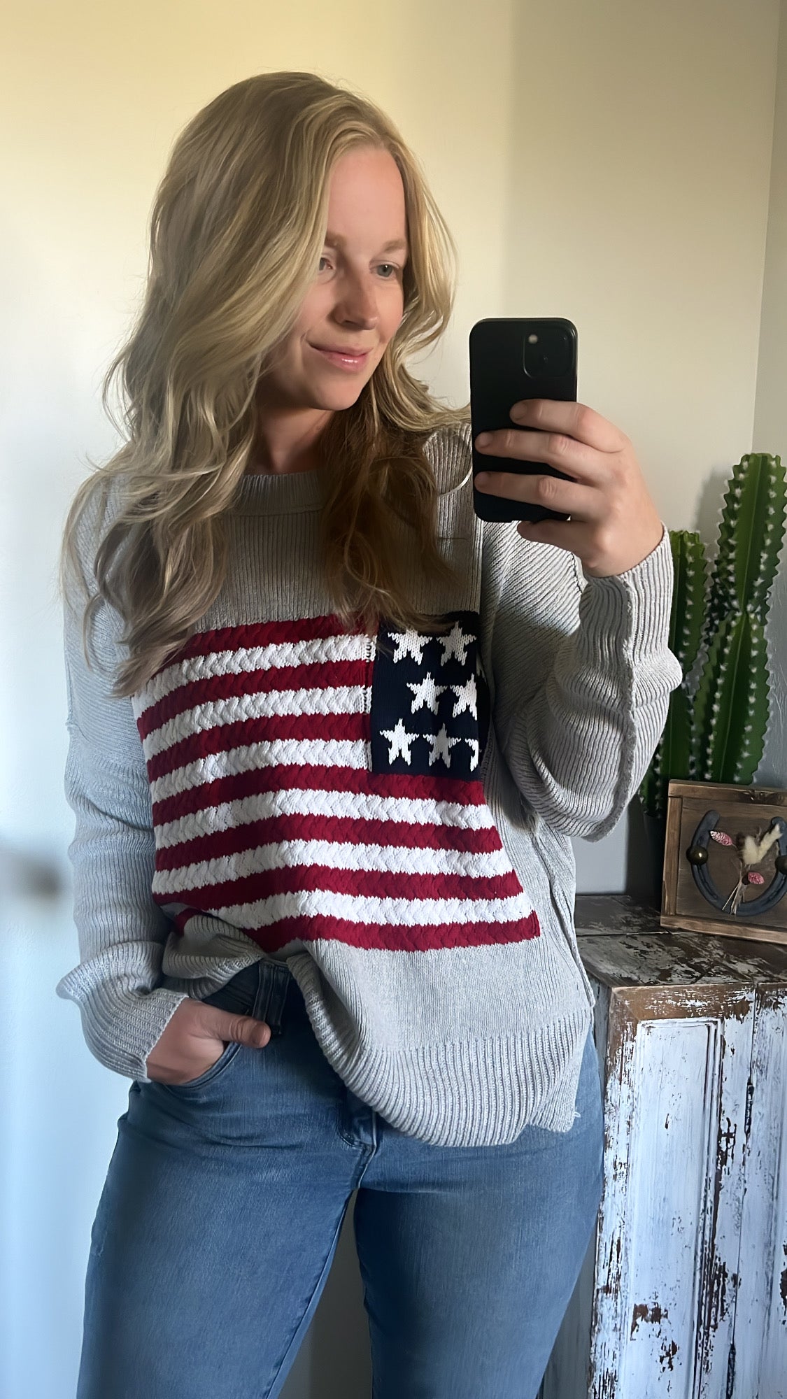 Gray flag sweater