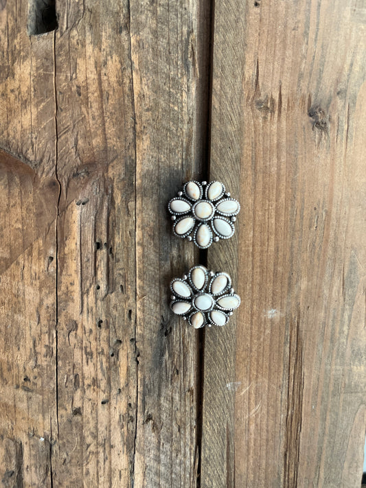 White Buffalo flower earrings