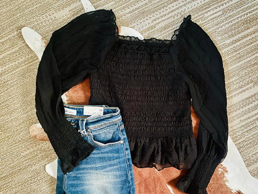 Black smocked top