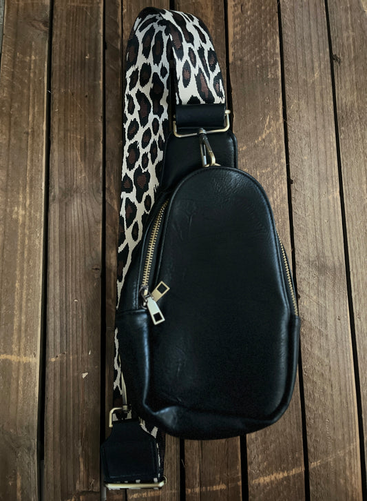 Black leopard sling bag