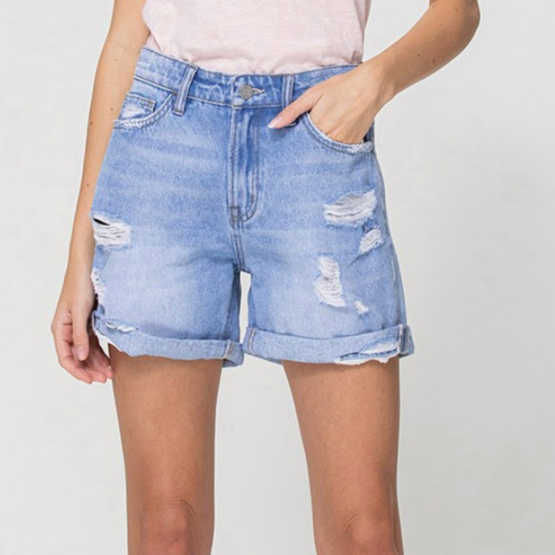 Distressed boyfriend shorts