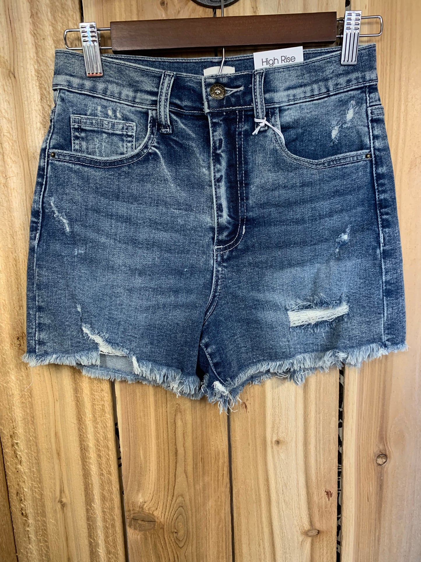 High rise distressed shorts