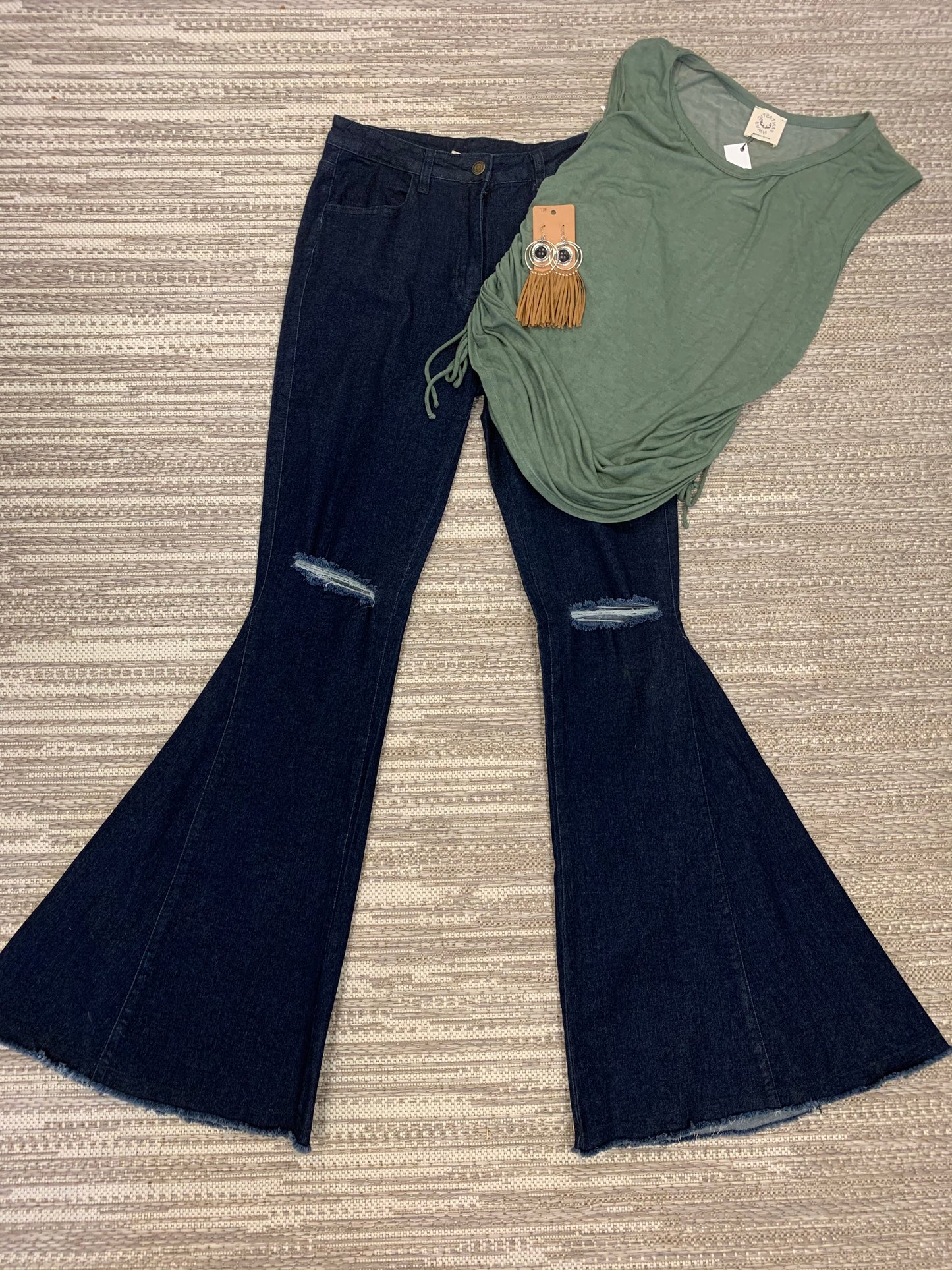 Denim distressed flares